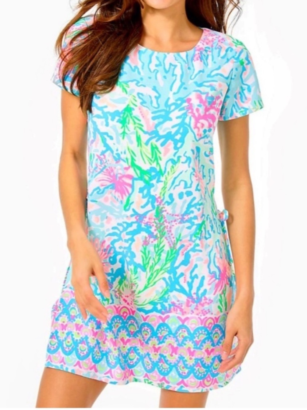 Lilly Pulitzer Blanca Stretch Romper Short Sleeve Dress: Coral Bay 🐚